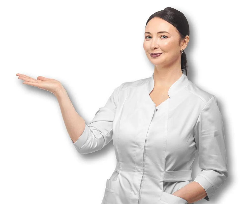 Female scientist pointing to God's Biology