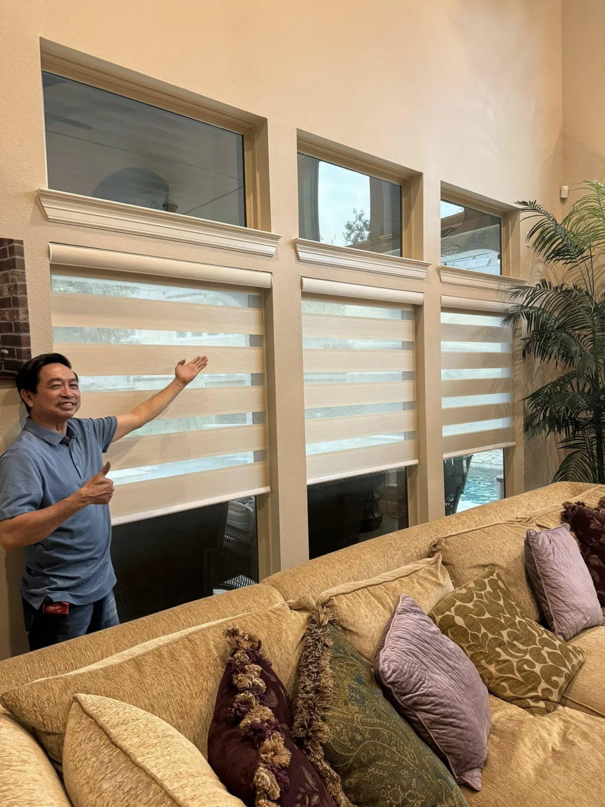 Modern Shutters and shades in a Houston living room