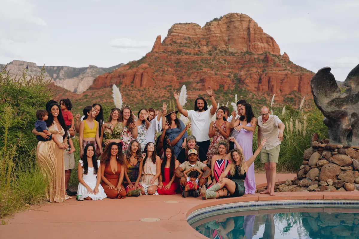 Jilly Torrez with her Waterheiress community gathering outdoors in Sedona, Arizona