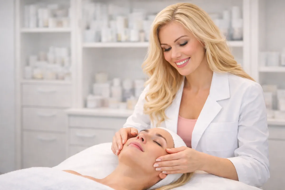 Johanna Bjurström gör en hudbehandling