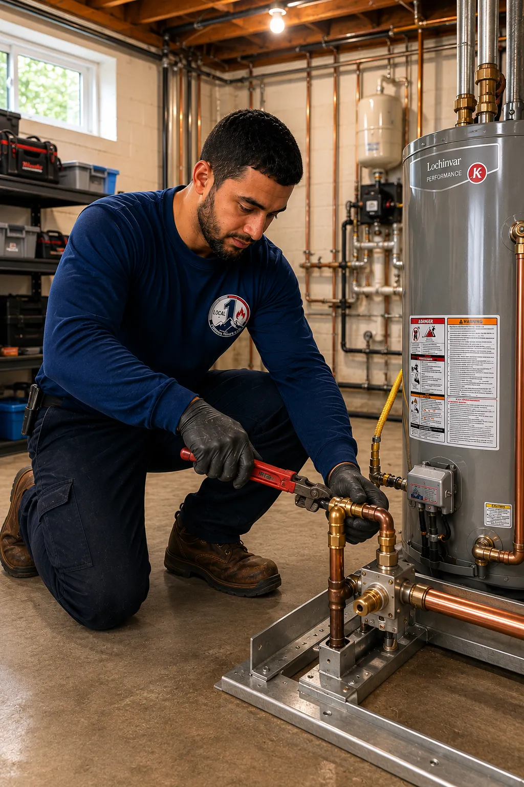 Professional diagnosing a water heater repair