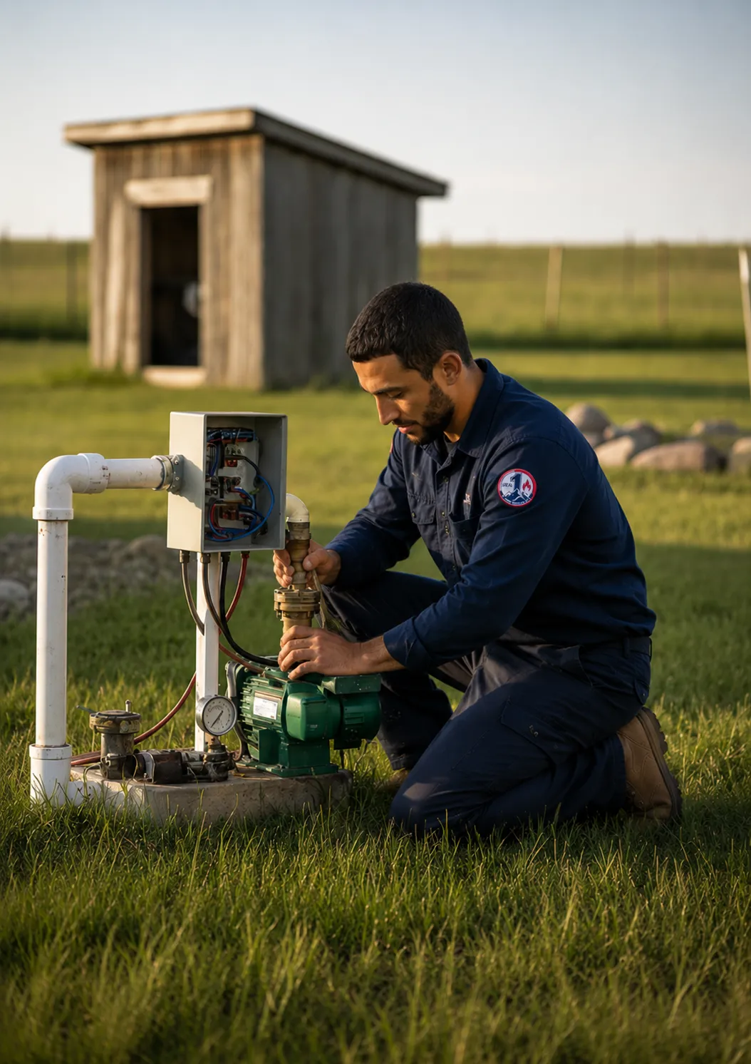 Local plumber repairing a well system in Elizabeth, Colorado