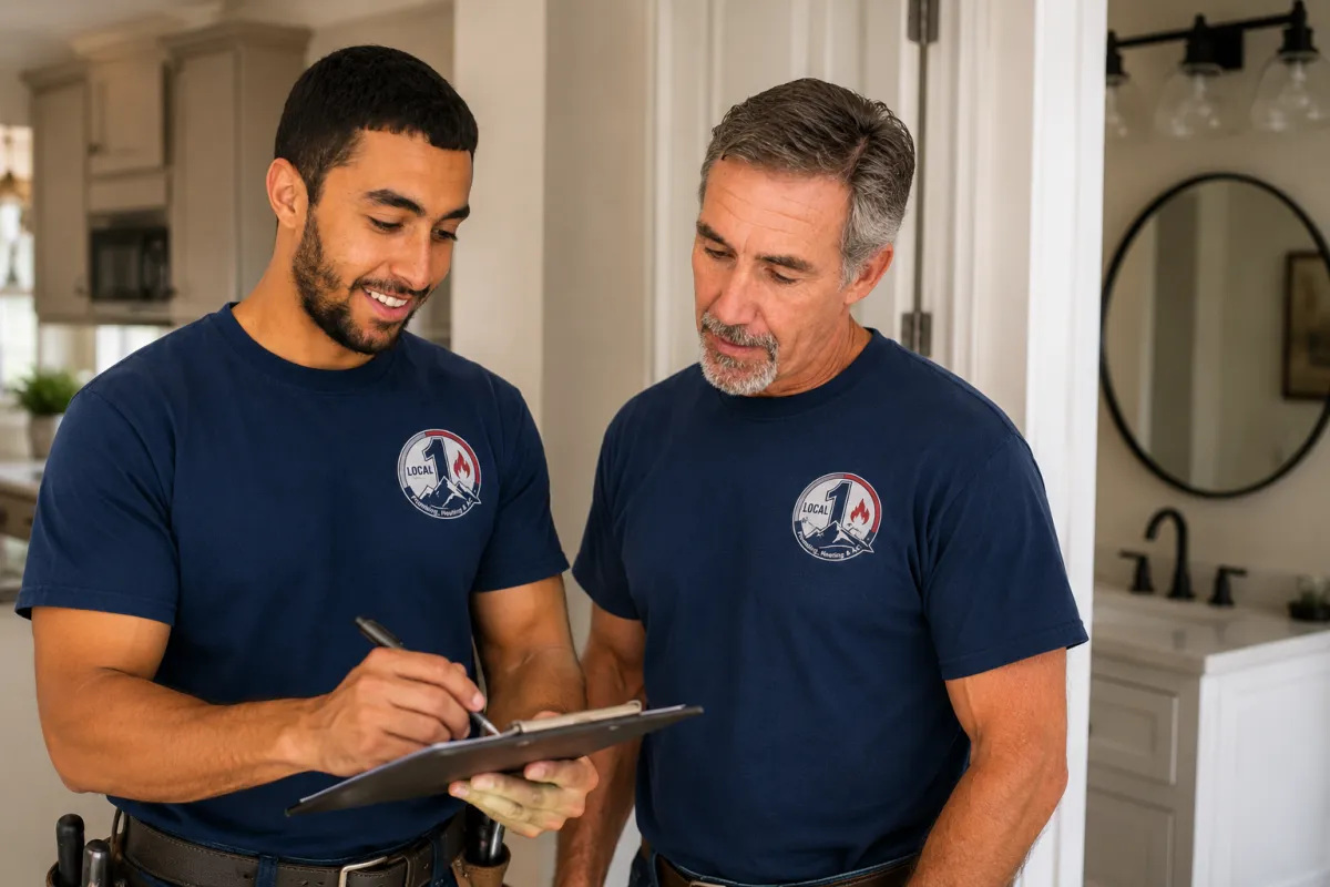 Plumber providing a transparent assessment and estimate to homeowner