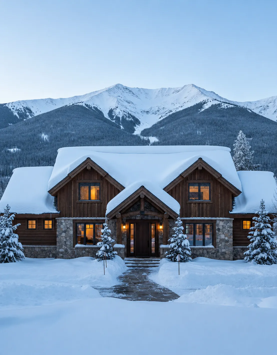 Mountain home in Granby Colorado covered in heavy snow, representing winter HVAC and plumbing needs