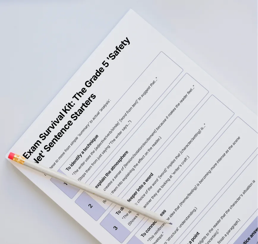 Mockup of the 2-page Zero-to-Pass GCSE English PDF guide