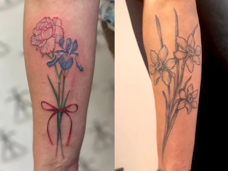 Bloemen tattoo door Alex bij Iris Tattoo Art Deventer