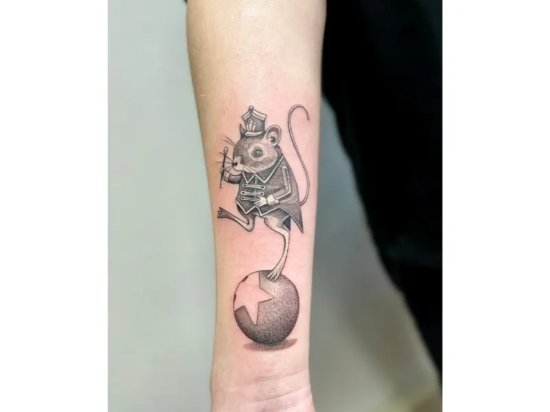 Gedetailleerd dierenportret tattoo in black & grey door Alex