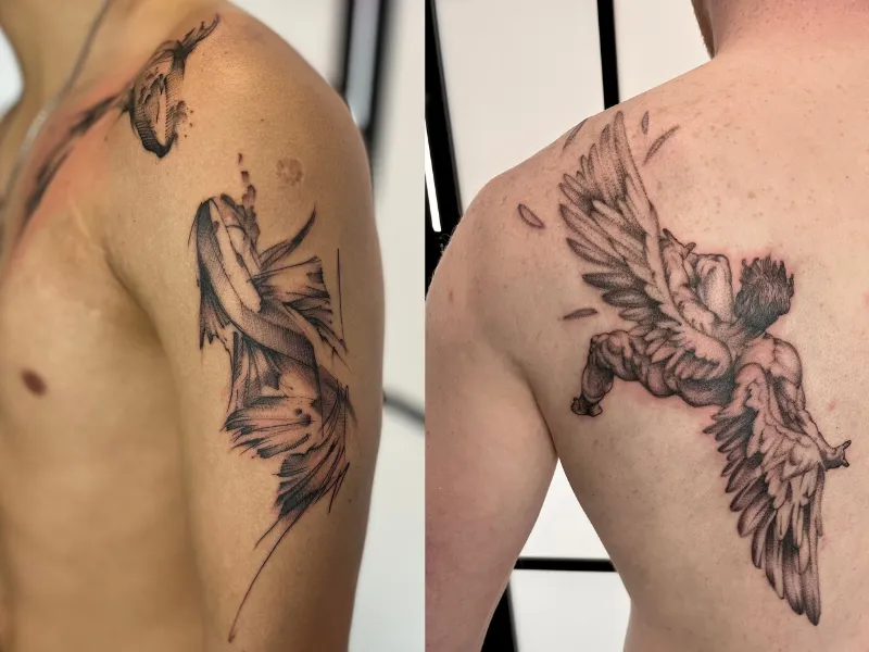 Gedetailleerde black and gray tattoo gemaakt door Dave in Deventer bij Iris Tattoo Art