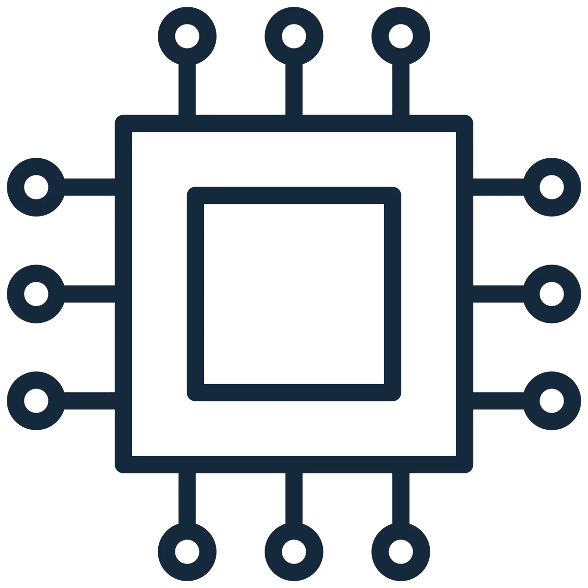 Engineering Data icon featuring a microchip circuit symbol — PE-stamped wind-load calculations, structural load data, deflection criteria, and independent test reports to professionally defend your specification