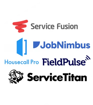 Field service software tools used by our virtual assistants, including Service Fusion, JobNimbus, Housecall Pro, FieldPulse, and ServiceTitan to support scheduling, dispatching, and job management for trade businesses.