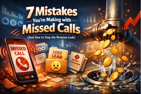 Missed calls causing lost revenue illustrated by leaking pipe and lost leads for service business