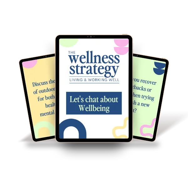 Reflection cards and slideshow PDF on tablet mobile phone desktop Workplace wellbeing toolkit and professional learning materials