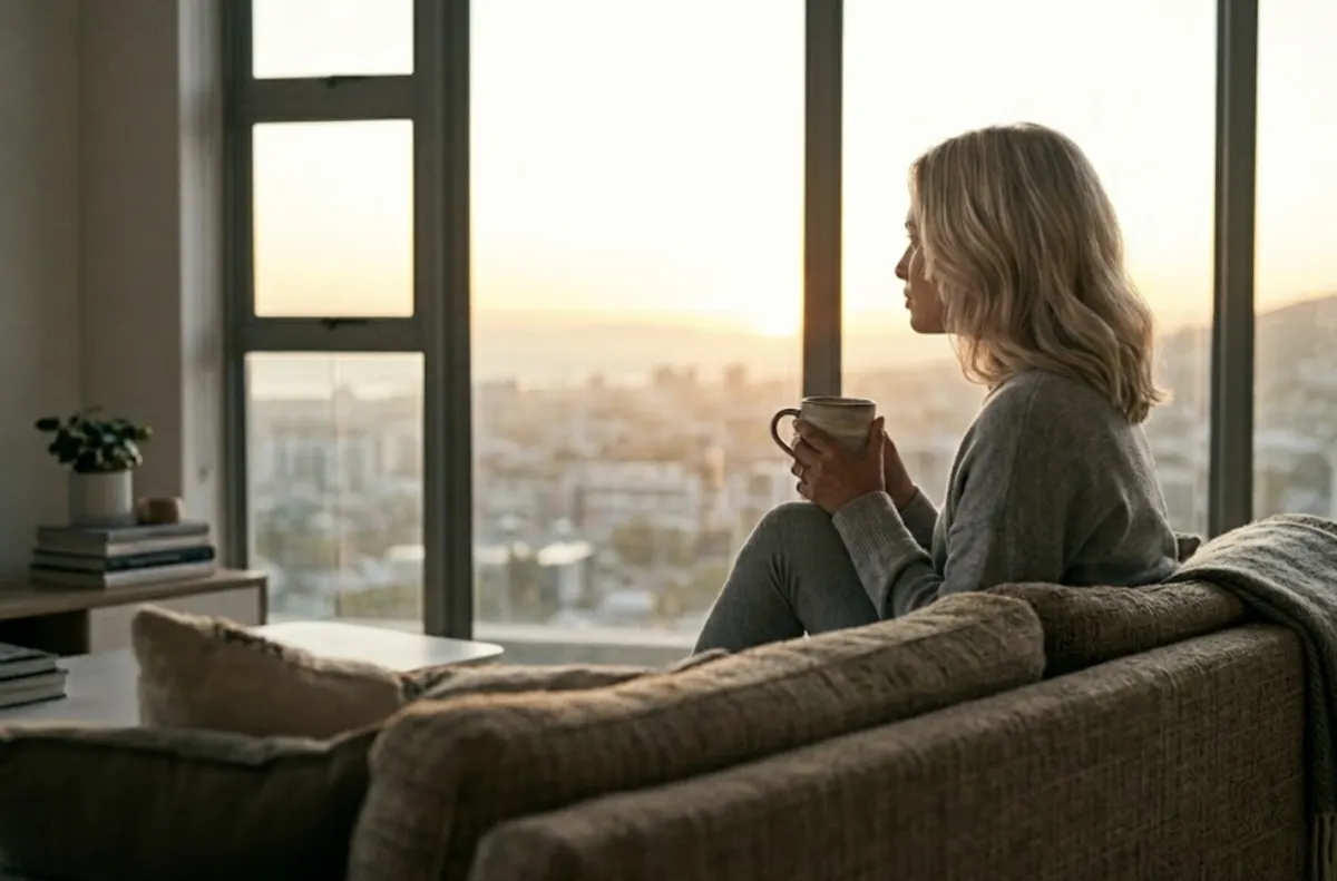 Person sitting in contemplation drinking a coffee feeling stressed and tired