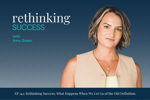 Amy Green vest  face to camera  - text reads : Rethinking Success: What Happens When We Let Go of the Old Definition