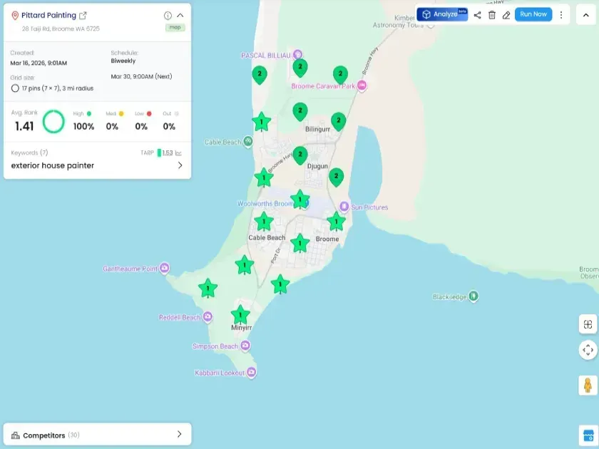 Pittar Painting Local SEO Ranking map Broome