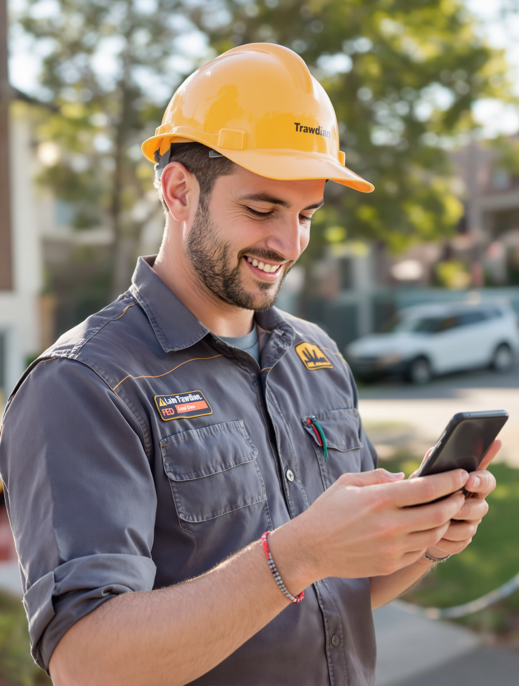 Tradesperson checking incoming leads on their phone