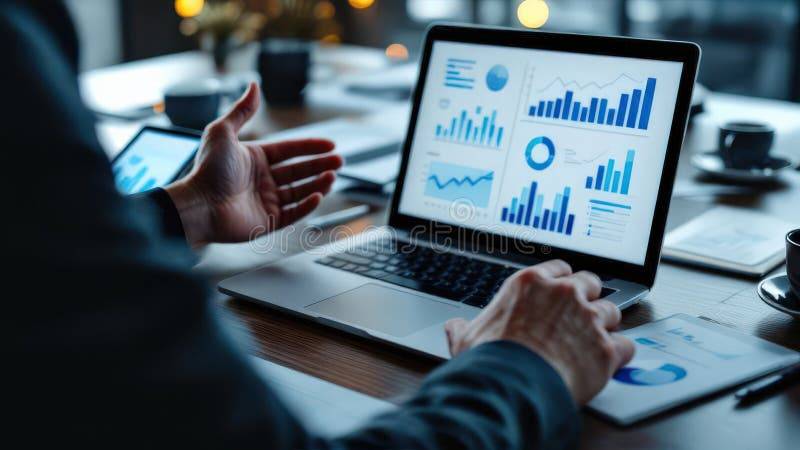 Leadership coach reviewing a 360 feedback report on a tablet and discussing insights with a client for ALC People Solutions.