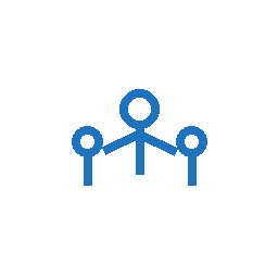 Blue line icon of three figures connected, representing team performance and culture building coaching.