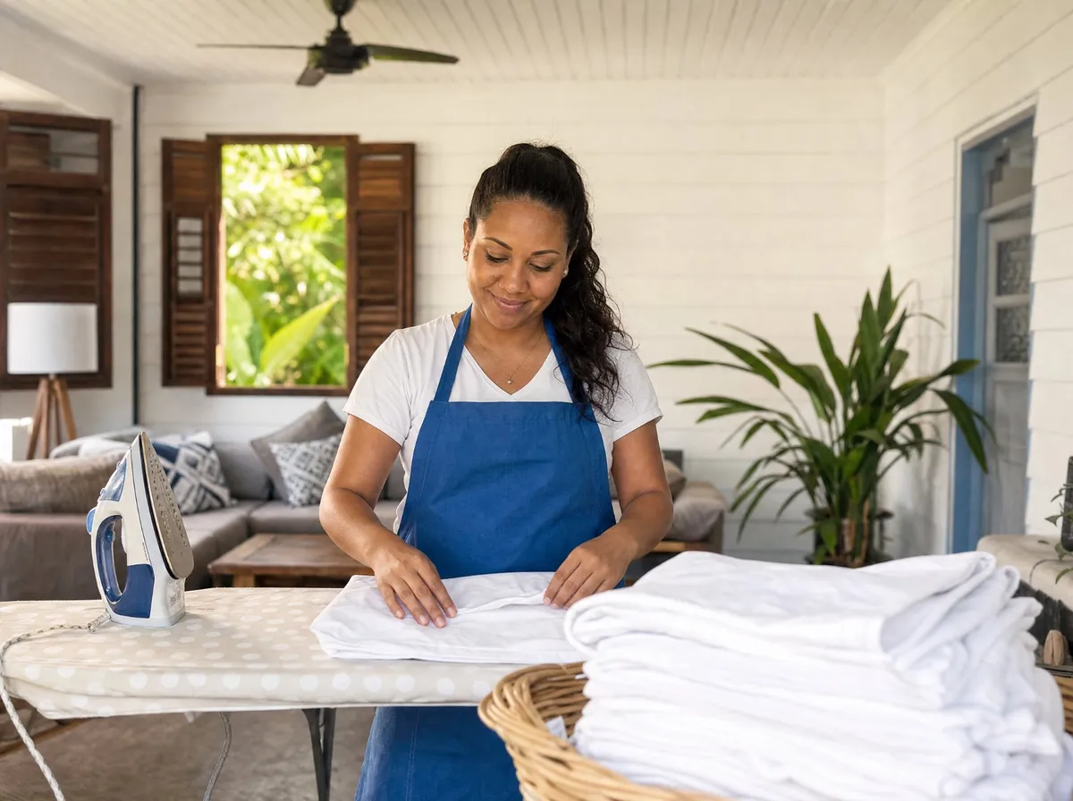Aide ménagère Elsa Services faisant le repassage à domicile à La Réunion