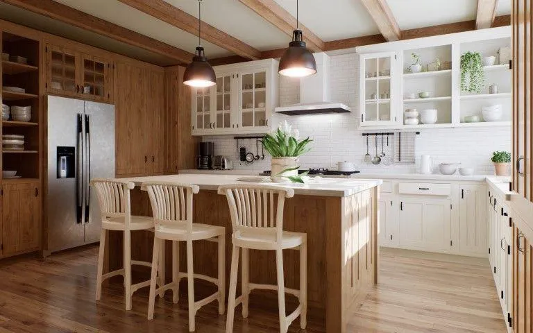 Rustic custom kitchen with wood cabinets and island built by Fort Washington Carpentry Craftsmen in Fort Washington, MD