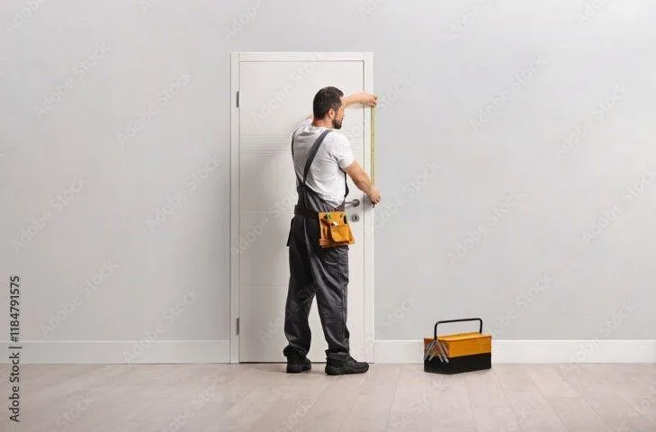 Craftsman measuring a white interior door with a tape measure, by Fort Washington Carpentry Craftsmen in MD