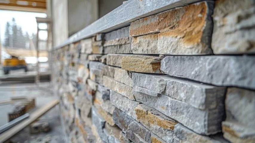 A textured dry-stacked stone wall installation by San Gabriel Masonry in San Gabriel CA.