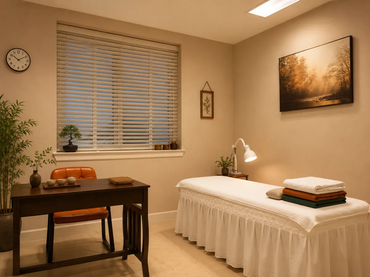 Treatment room with massage table at Shou Ren Zhai