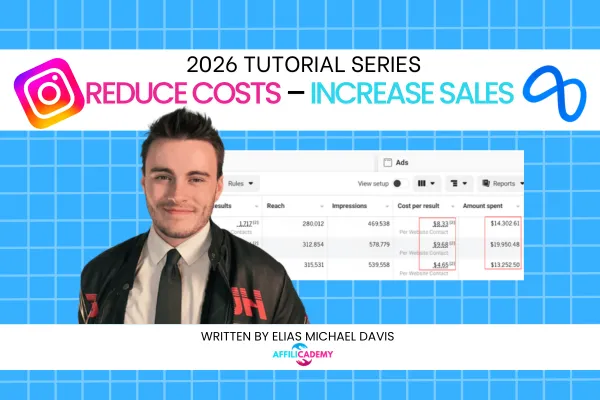 Elias Davis standing next to affilicademy meta ads screenshot