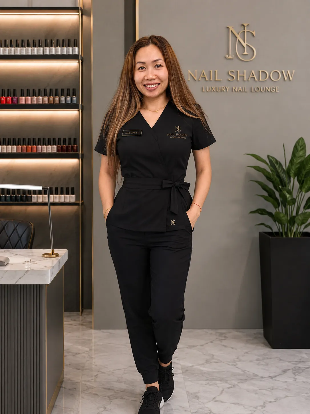 Soft, editorial aesthetic photograph of the Nail Shadow studio interior
