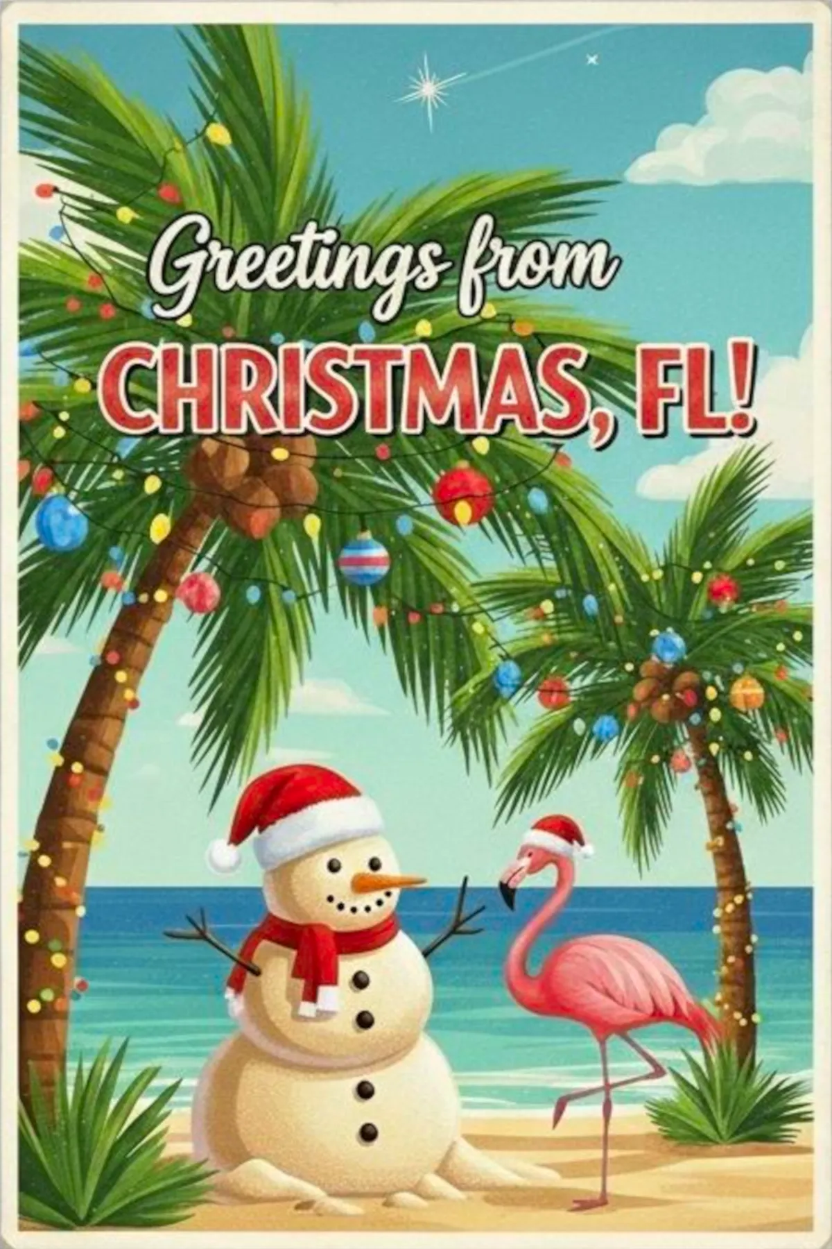 Christmas Florida Postcard with Postmark - Modern Design