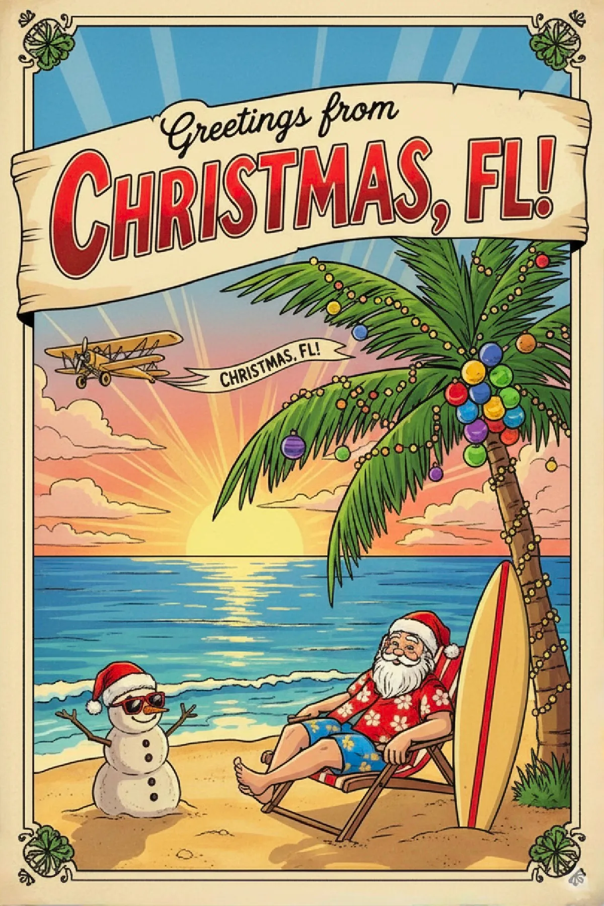 Christmas Florida Postcard with Postmark - Classic design