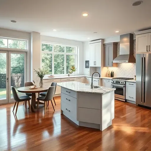 Modern kitchen remodel in Ashville, OH with sleek cabinetry, granite island, and natural light enhancing elegance.