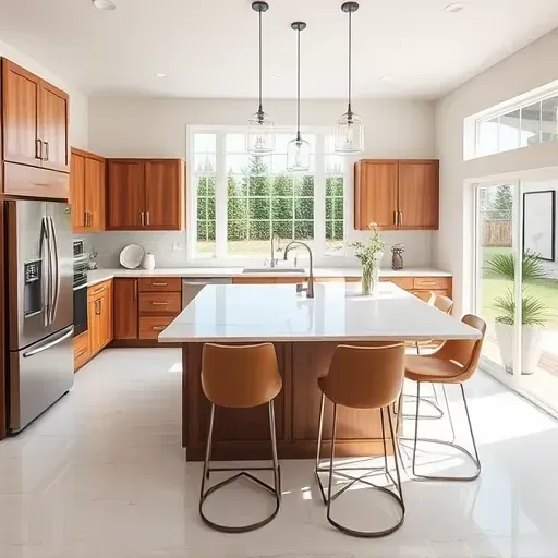 Beautiful modern kitchen in New Albany, OH with high-end appliances, quartz countertops, and handcrafted cabinetry.