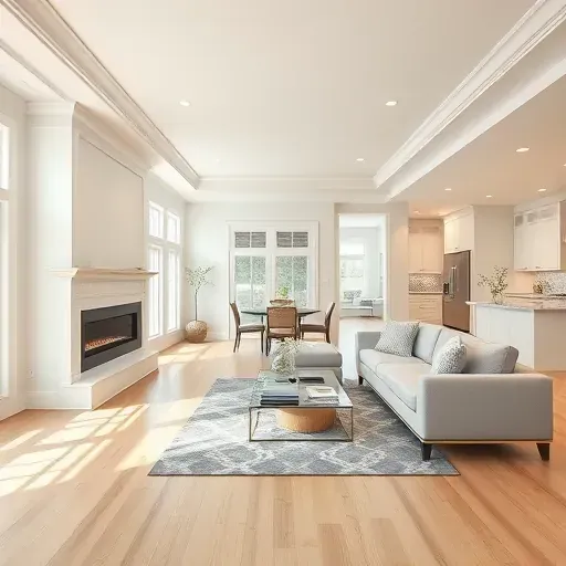 Modern Worthington OH living room remodel with light hardwood floors, elegant furnishings, and natural lighting accents.