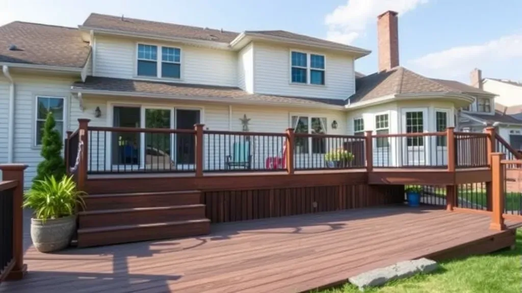 Deck installation project showcasing new wooden deck in residential backyard in Columbus, OH.