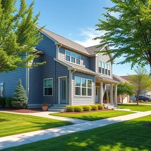 Finished neutral vinyl siding on modern Ohio home with lush lawn and clear sky highlights quality craftsmanship