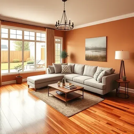 Renovated living room in Galloway, OH with hardwood floors, modern furniture, warm tones, and natural light.