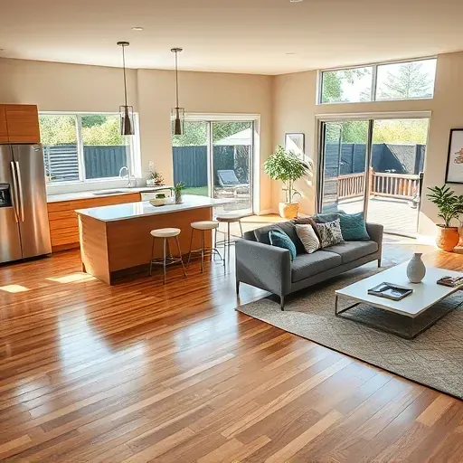 Modern Reynoldsburg home remodel with open floor plan, hardwood floors, sleek kitchen, and inviting outdoor space.