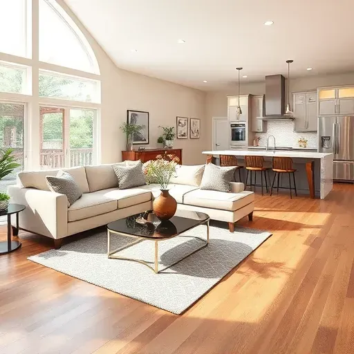 Modern living space in Whitehall, OH featuring elegant hardwood floors and stylish furnishings in neutral tones.