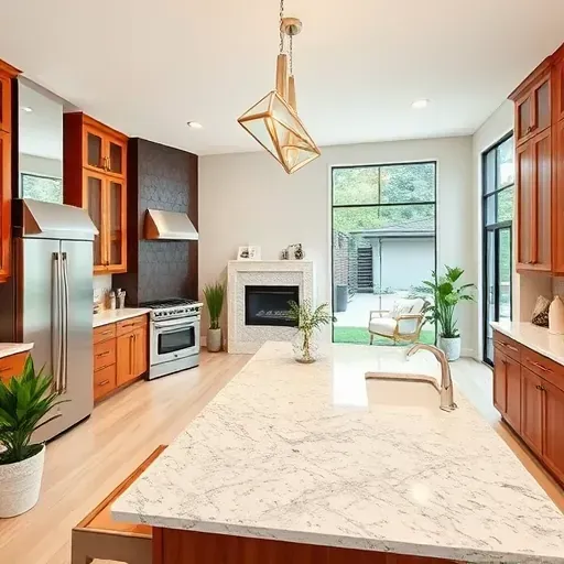Completed home remodeling in Brice, OH, featuring a modern kitchen with stainless steel appliances and warm wood cabinetry.