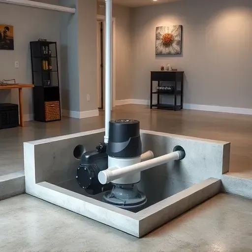 Professional sump pump system installed in a modern basement with polished concrete floors and organized utility space in Columbus Ohio