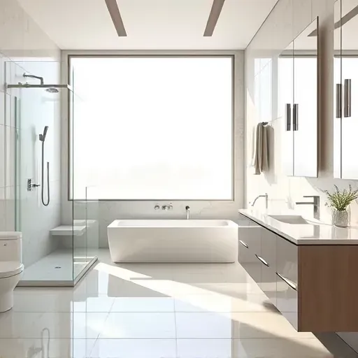 Beautiful renovated Columbus bathroom featuring a glass shower, freestanding tub, marble vanity, elegant tiles, and natural light