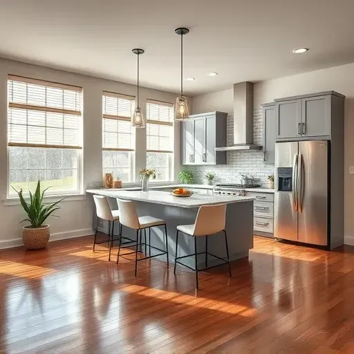 Modern kitchen remodel in Lewis Center OH featuring sleek cabinetry, granite countertops, and spacious island seating.