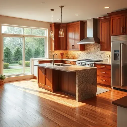 Renovated kitchen in Westerville OH, featuring modern cabinetry, granite island, stainless appliances, and tasteful decor.