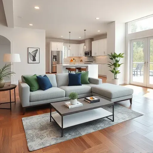 Renovated living room in Grandview Heights with modern design, hardwood floors, neutral palette, and stylish decor.