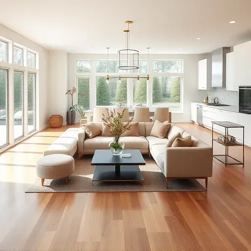 Modern living room renovation in Marble Cliff OH with natural light, hardwood floors, and minimalist decor.