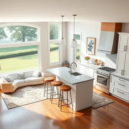 Modern kitchen in Minerva Park OH with granite countertops, stainless steel appliances, open layout, and natural light.