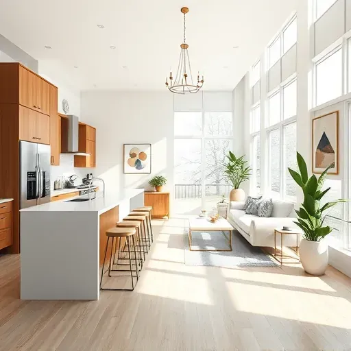 Completed home remodel in Minerva Park, OH featuring a bright living room and modern kitchen with stainless steel appliances.