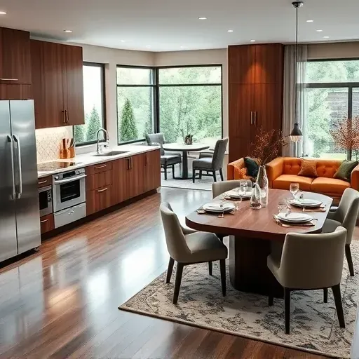 Home remodeling in Urbancrest, OH featuring a modern kitchen, dining area, and cozy living room with natural light.