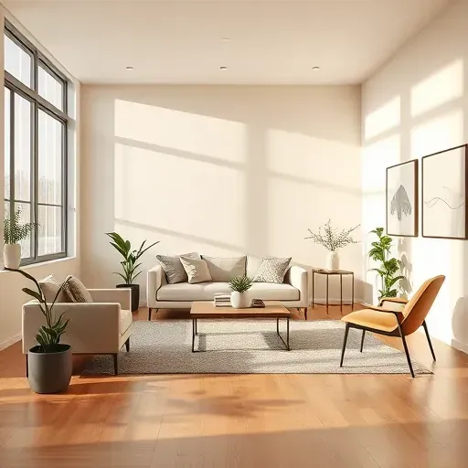 Freshly painted neutral wall in modern Columbus living room with natural light, minimalist decor, hardwood floors, and elegant touches